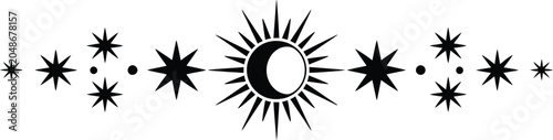Obraz na płótnie Magic Border with celestial stars, sun and moon, astrology fantasy ornament, mys