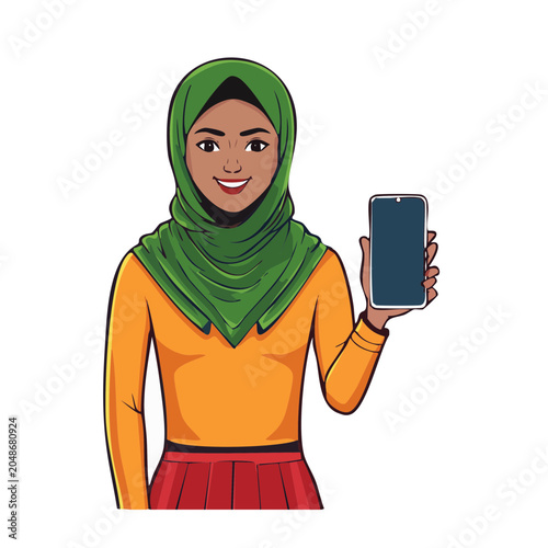 Woman in hijab holding a smartphone