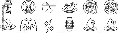 Quadro su tela Fitness and nutrition icons for healthy lifestyle