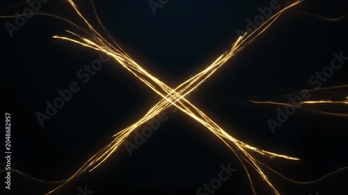Glowing yellow lines intersect in a dark space with abstract streaks