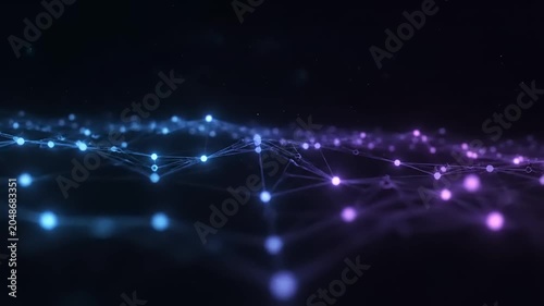 Network connections form vibrant web of light in dark space with glowing nodes.