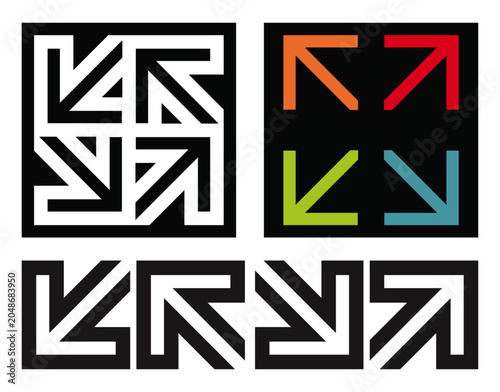 Geometric arrow direction set with bold linear shapes and modern vector illustration symbols