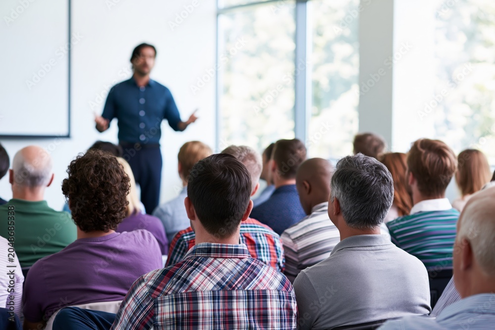 Obraz premium Business Speaker Presenting at Conference Corporate Event Presentation Concept