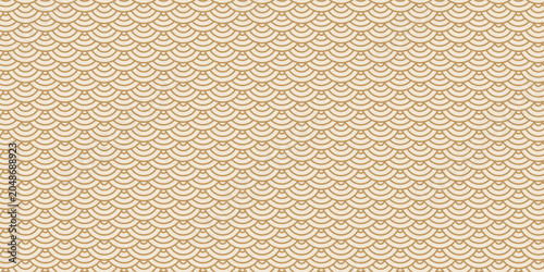 Seamless japanese wave pattern. Repeating ocean water curve chinese texture. Gold and white line art vector illustration. Vintage geometric shape background. Retro sea ornament