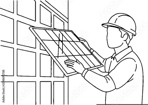 Construction worker installing glass window on building exterior.