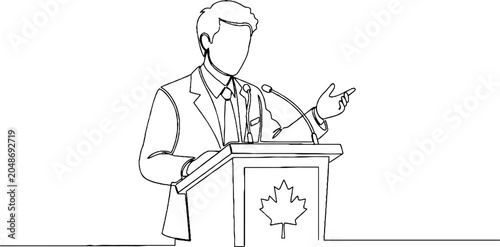 Illustration of a person delivering a formal speech at podium.