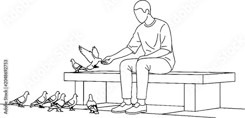 Person feeding group of pigeons in urban park setting.