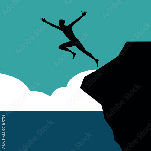 cliff-jumper-over-water a-high-energy-silhouette. 