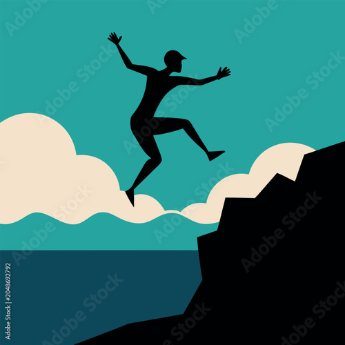 cliff-jumper-over-water a-high-energy-silhouette. 