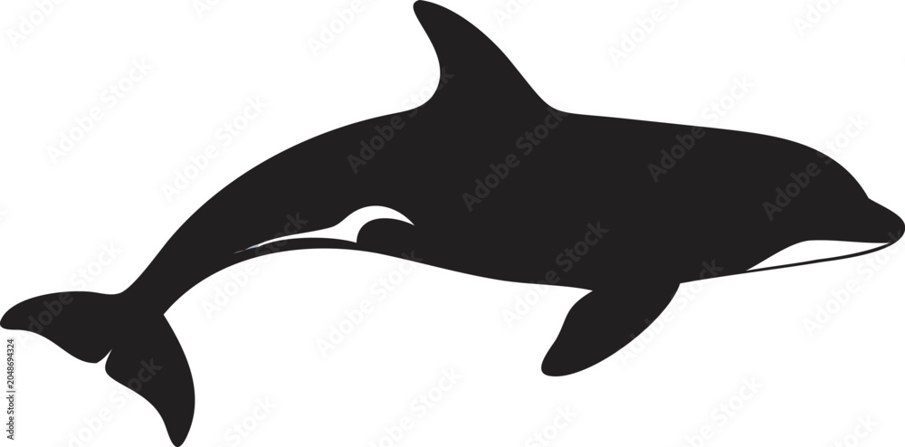 Fototapeta premium Black silhouette of a dolphin swimming