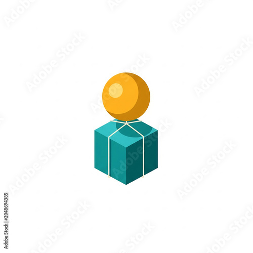 Box with a yellow sphere balanced on top