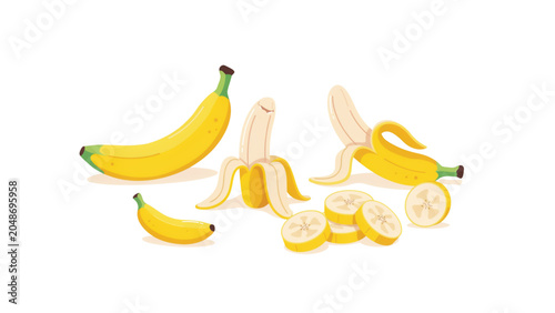 Yellow bananas scattered in playful arrangement Vector