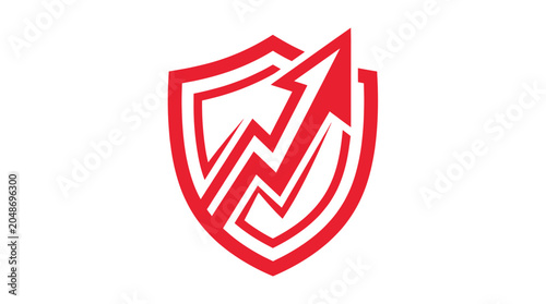 Bild auf Leinwand Red Shield with Upward Arrow Graph - Financial Growth and Security Concept