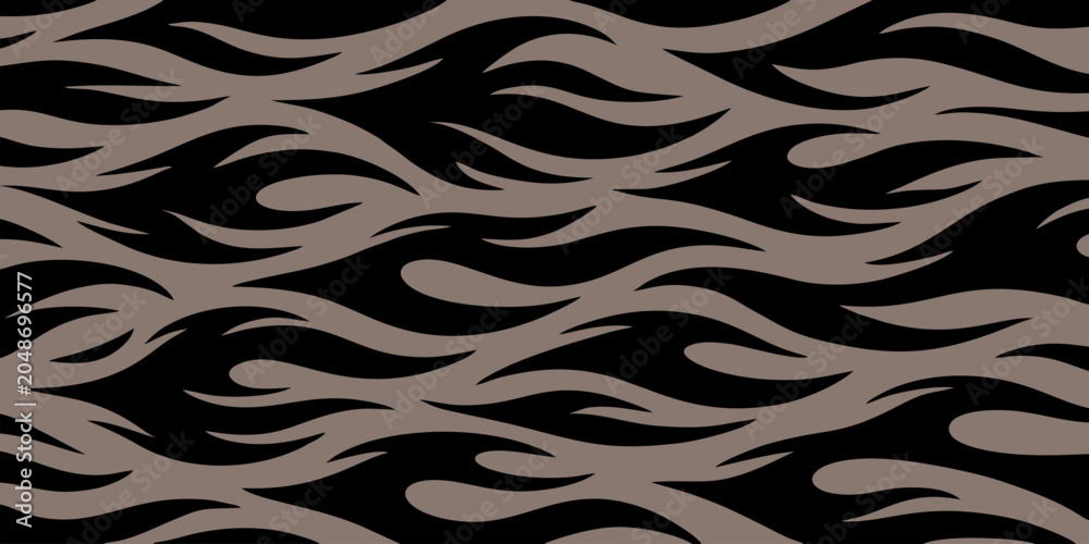 Fototapeta premium Seamless pattern wavy line shape flame burning black brown color, colorful geometric, dynamic texture and modern artistic flow, ideal for poster printing, wallpaper and digital design.