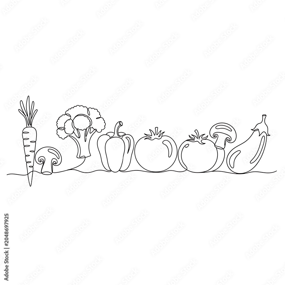 Naklejka premium Cute Vegetable Characters Line Up Together Playfully.