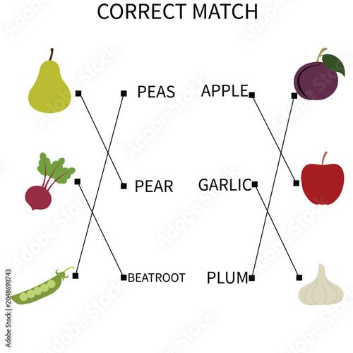 Educational Fruits and Vegetables Spelling and Color Matching Worksheet