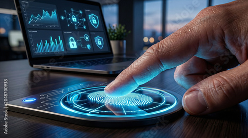 Hand Touching Futuristic Holographic Interface