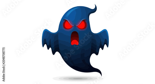 Tableau sur toile Scary blue ghost with red eyes, cartoon style, isolated on white background