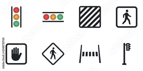 Traffic signal and pedestrian crossing icons light
