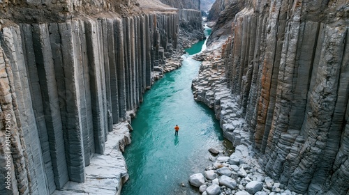 Steep Canyon Walls River Passage Aerial View