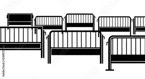 Картината върху платно Black Crowd Barriers on White Background, Security Fencing, Event Metal Stands