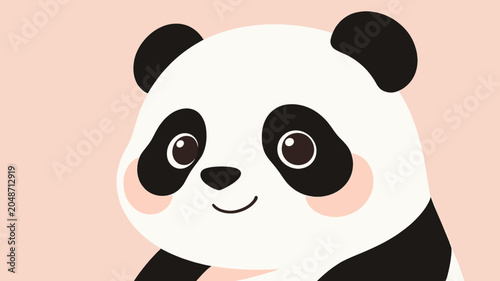 Φωτογραφία A close-up, adorable illustration of a cute panda bear with rosy cheeks against a soft pink background