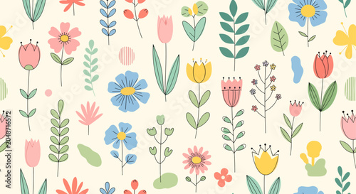 Quadro em tela Elegant flower wallpaper showcasing vibrant petals and artistic leaf structures