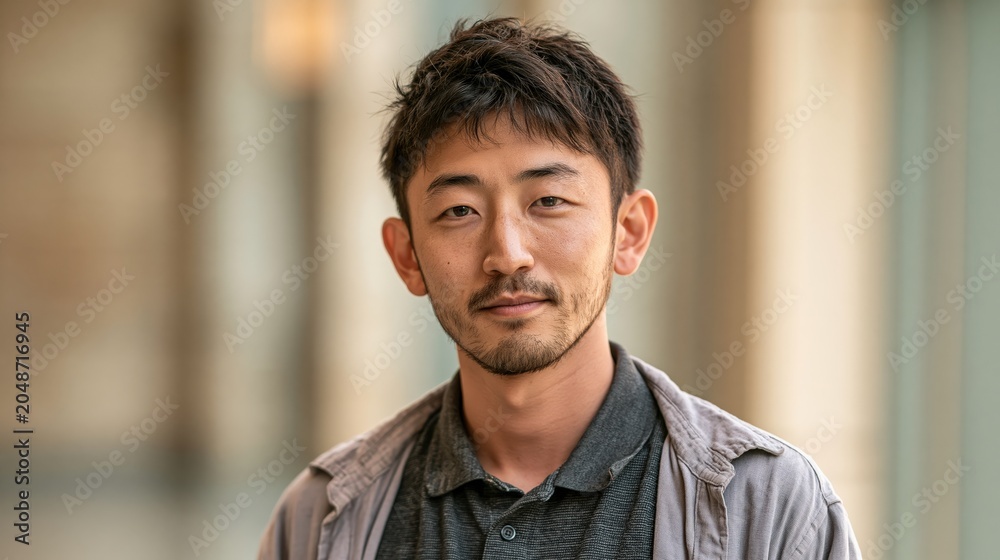 Naklejka premium Gen Z Team Lead Young Slim East Asian Man Service Supervisor Steady