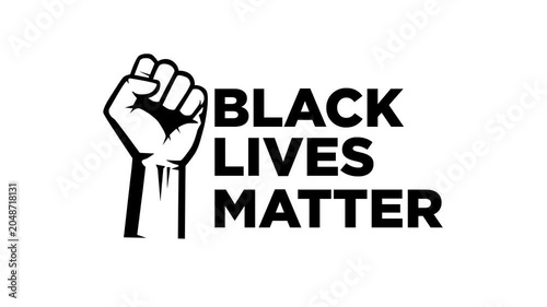 Black Lives Matter animated text with fist symbols on white background. Strong gesture shows unity and defiance. 4k Animation