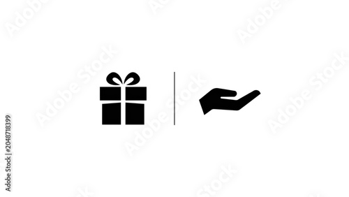 Minimal gift box with hand icon and ribbon design Vector