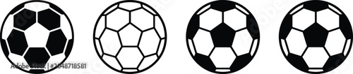 Four black and white soccer balls in different classic styles and patterns Vector