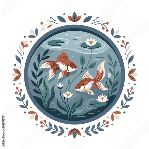 Photos Two orange and white koi fish.