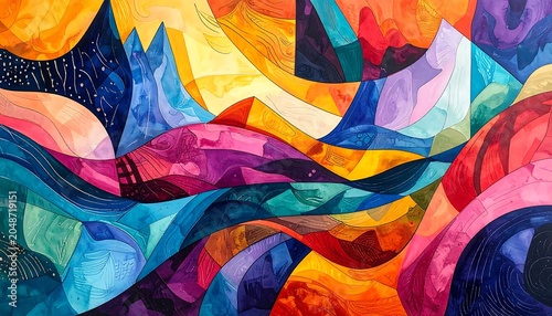 Vibrant abstract painting with bold brush strokes.