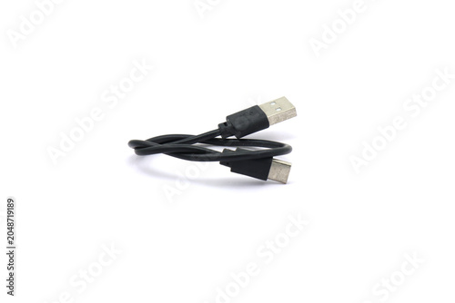 Photos A black USB cable on a white background