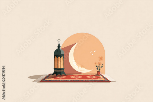 Lantern and Prayer Mat with Crescent Moon