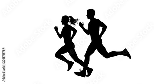 Silhouette of a couple running together, active lifestyle, fitness and health concept