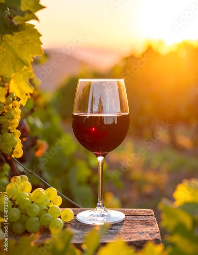 Red wine glass with autumn leaves background.