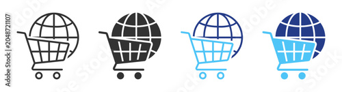 Cuadro en lienzo Global ecommerce and shopping icons, online marketplace, retail purchase and wor
