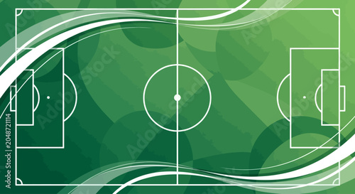 Flat vector background for football poster, abstract football field shapes, dynamic lines, global sports theme, white and emerald green color palette, minimal modern style, high-quality