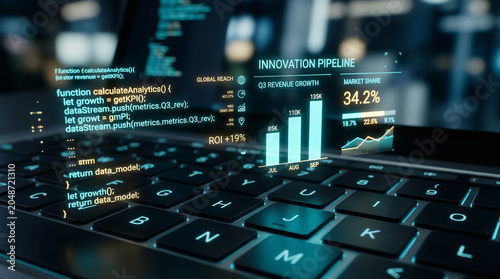 Computer chip on blue background and keyboard showing technology and digital data concept