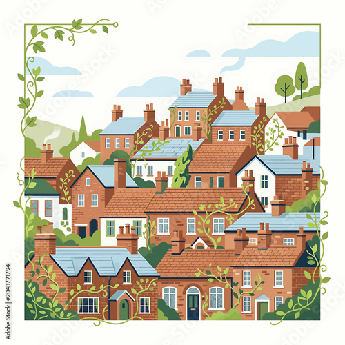 Traditional English Village Houses Landscape.