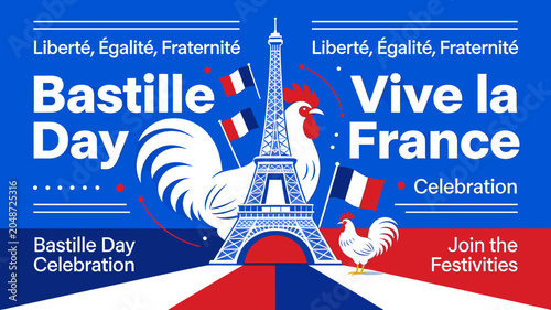 Foto Bastille Day Celebration: Vive la France with Eiffel Tower, Roosters, and French Flags