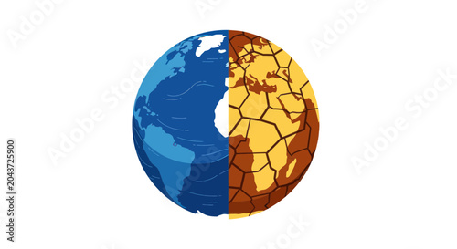 Earth Half Healthy Blue Half Dry Cracked Desert Climate Change