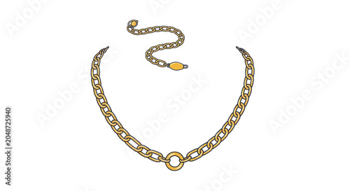 Elegant Gold Chain Necklace with Circle Pendant - Luxury Jewelry Illustration