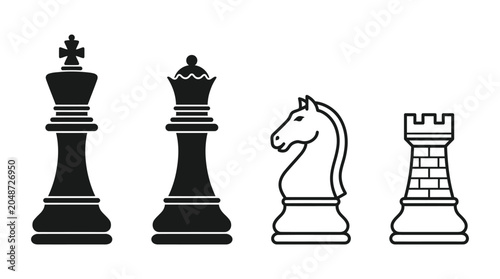 Foto Chess Pieces Including King Queen Knight And Rook Silhouette