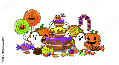 Festive Halloween Candy, Treats, Cake, Ghosts and Pumpkins Collection