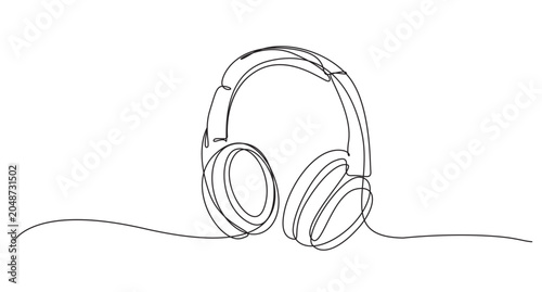 Minimalist one line drawing of wireless headphones, Headphone continuous one line drawing and minimalist style. one line Icon drawing