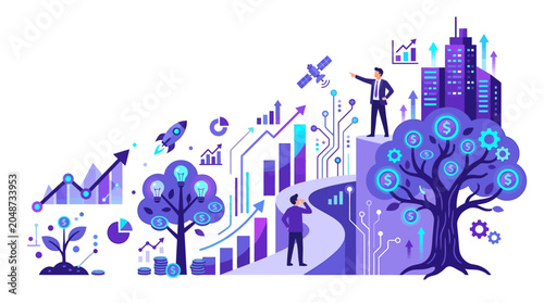 Business growth and innovation concept with financial and technology elements