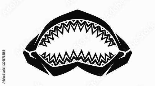 Foto Shark Jaws Silhouette, Dangerous Mouth with Sharp Teeth, Ocean Predator Icon