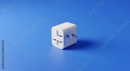 White electrical power adapter plug with socket isolated on a seamless blue background